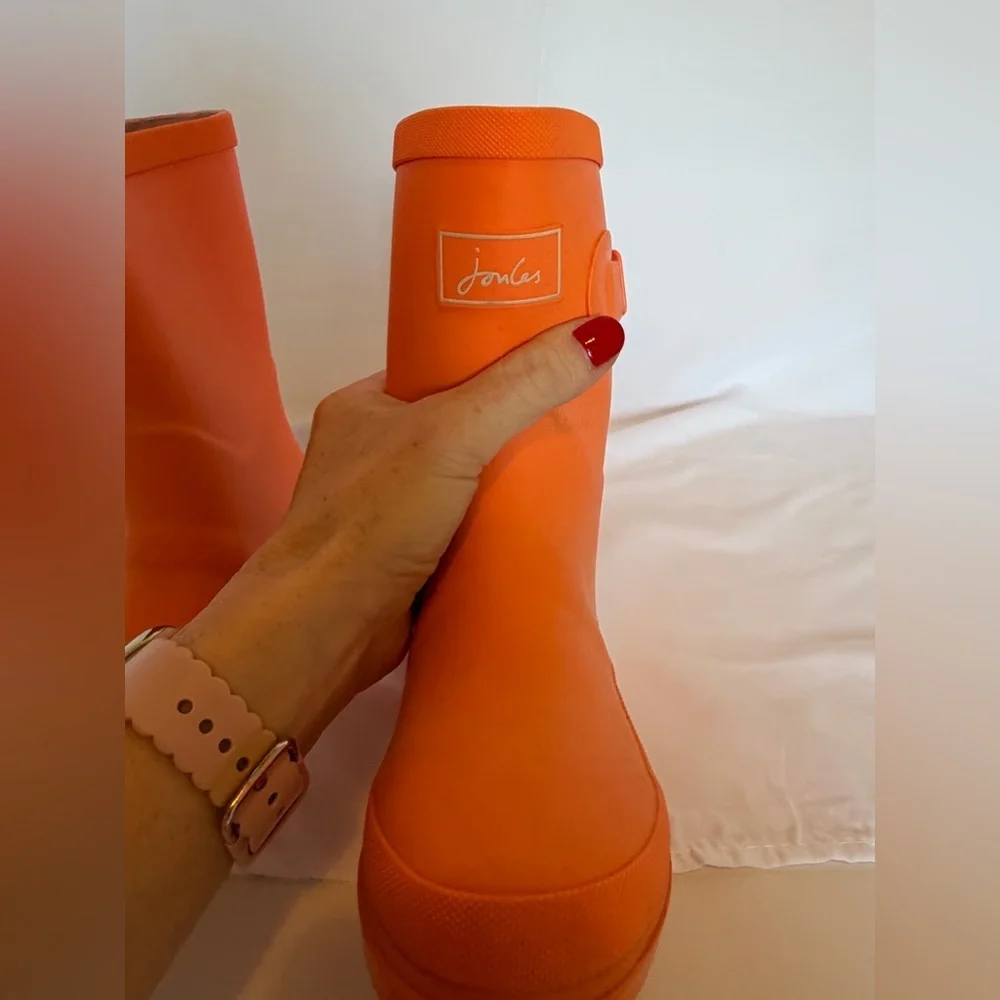 Joules Vibrant Orange Waterproof Boots, Size 12